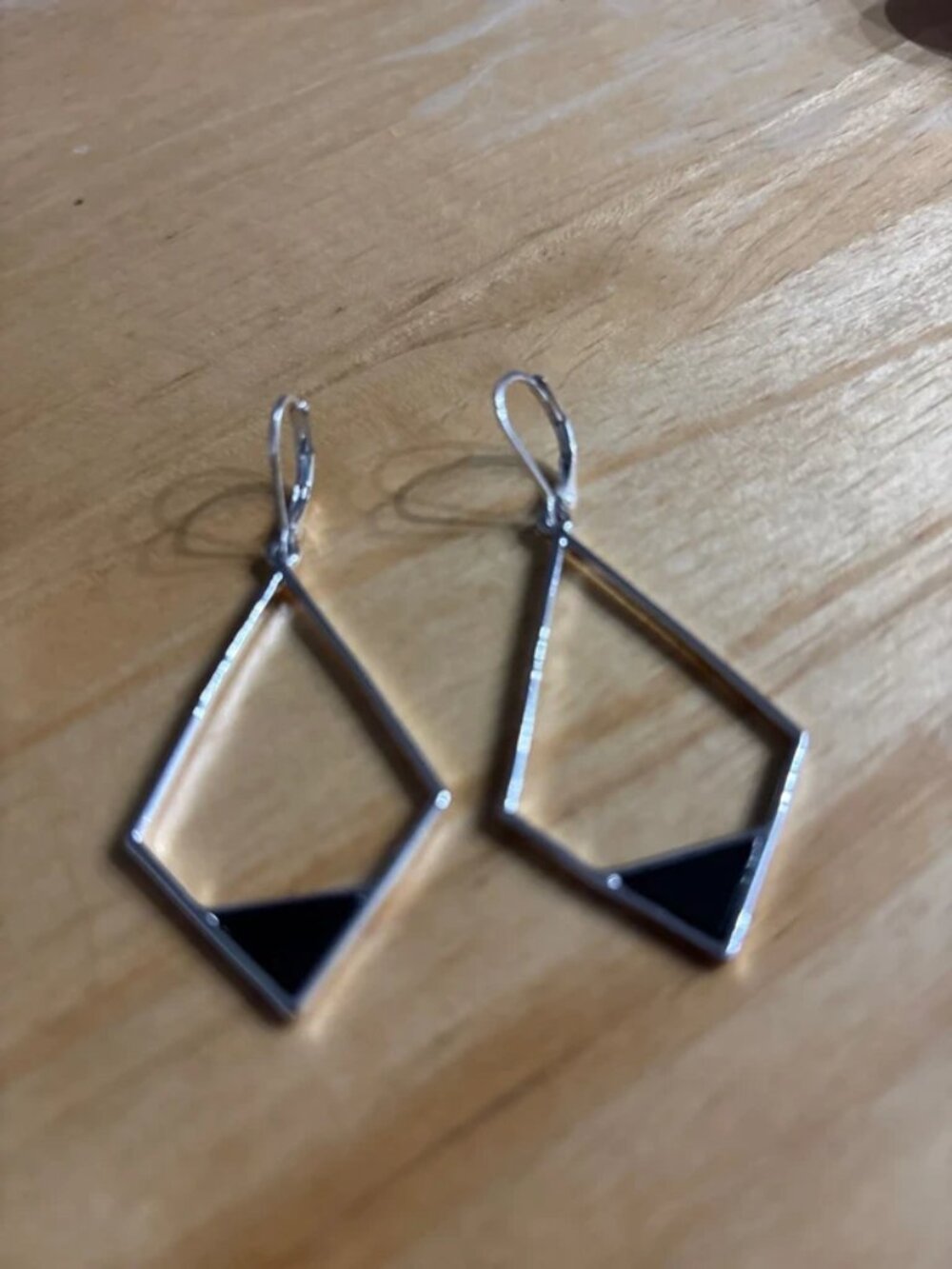 Vintage diamond shape/black enamel earrings